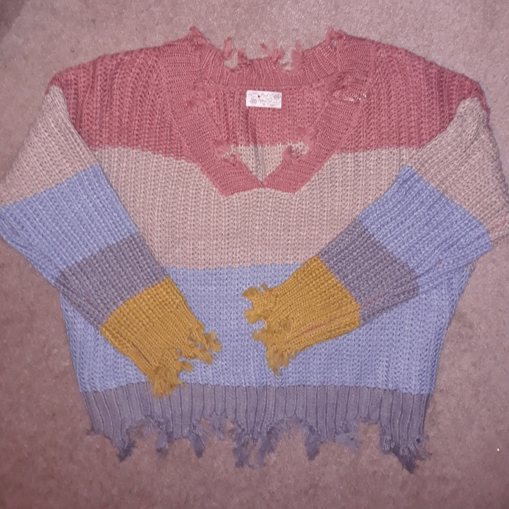 BKE Frayed Crop Sweater